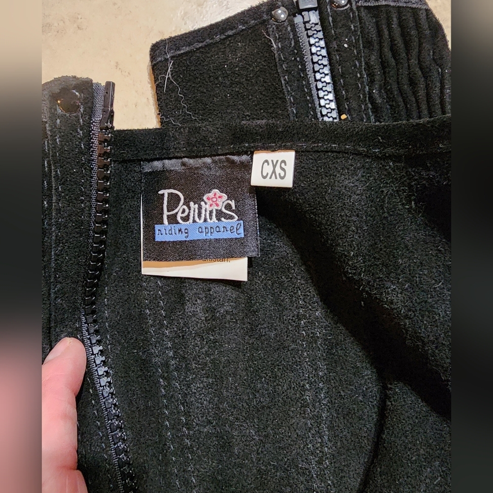 Perris Riding Apparel Black suede half Chaps children XS - Picture 3 of 5